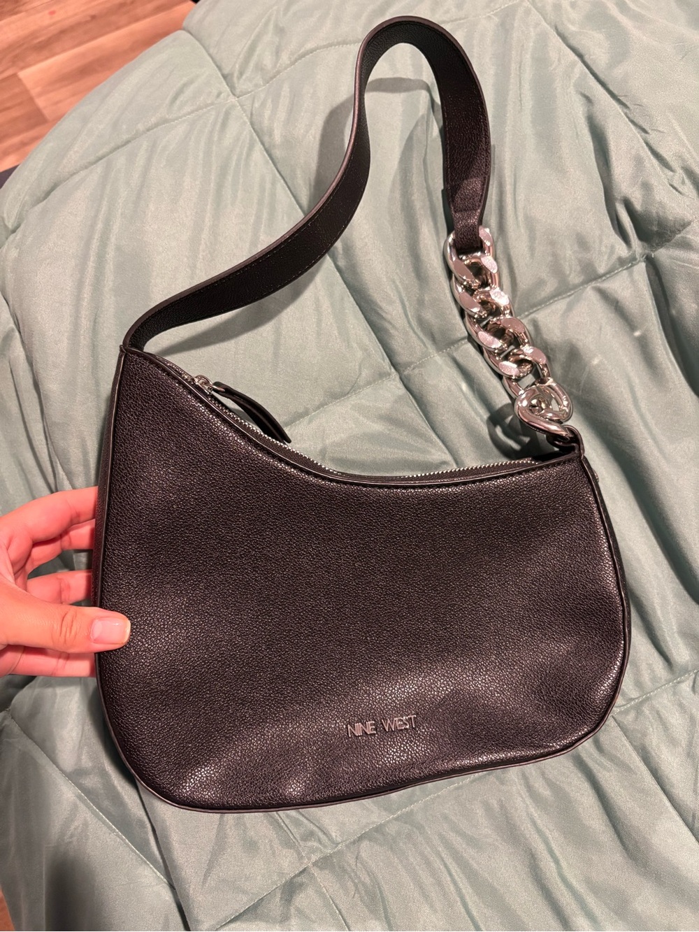 Nine West Black Shoulder Bag with Silver Chain Accent
